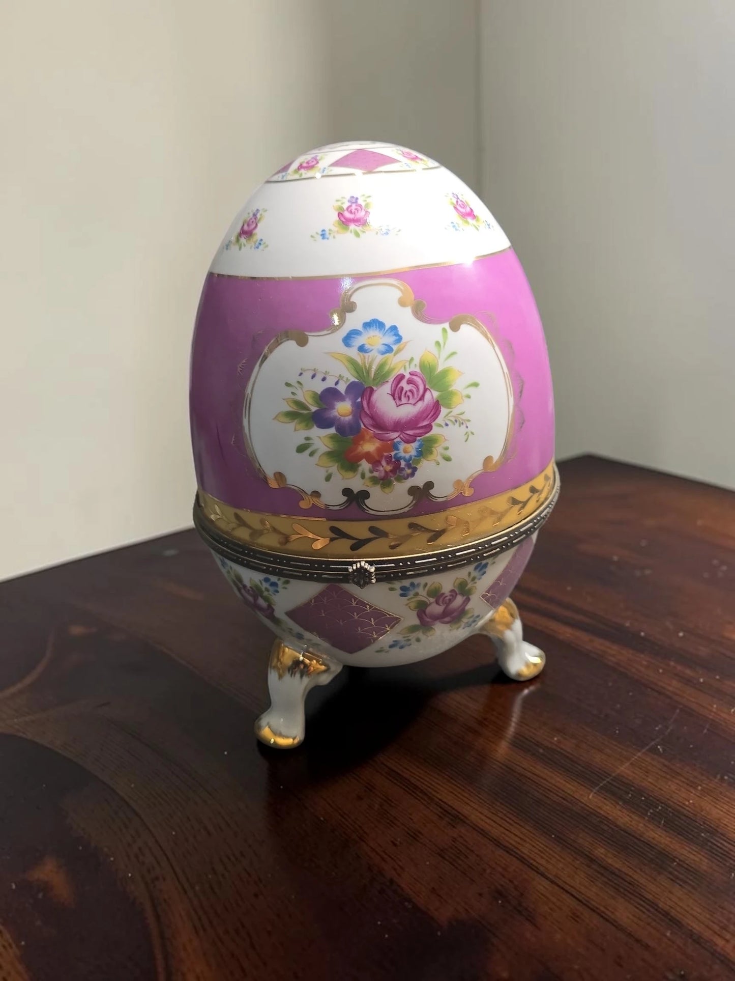 Cutie Decorativă Ceramică Tip Ou Fabergé Floral