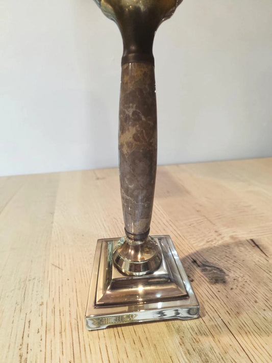 Lampă de Masă Vintage Stil Lampă cu Petrol – Marmură și Sticlă Ambrată, 67 cm
