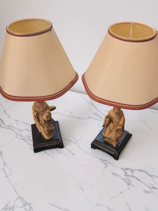 Pereche Lămpi Vintage Orientaliste cu Figurine – 36 cm