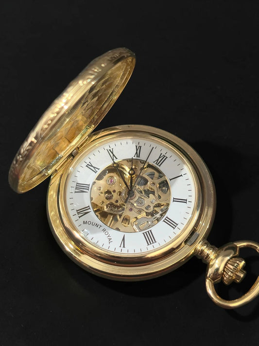 Ceas de Buzunar Mecanic Skeleton Mount Royal cu Lanț și Cutie Originală