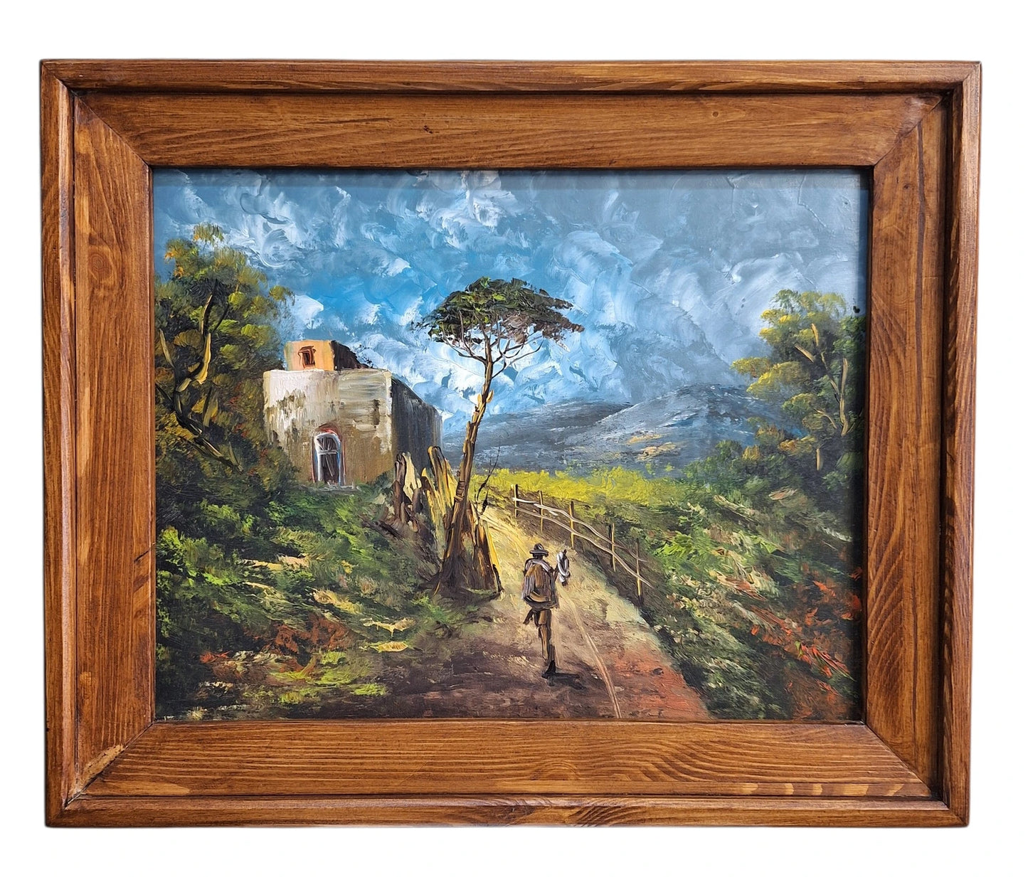 Tablou peisaj rustic cu drum și figură – pictură înrămată 61x51 cm