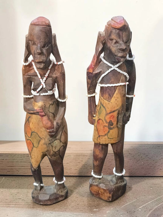 Set Figurine Africane Sculptate Manual din Lemn 25cm