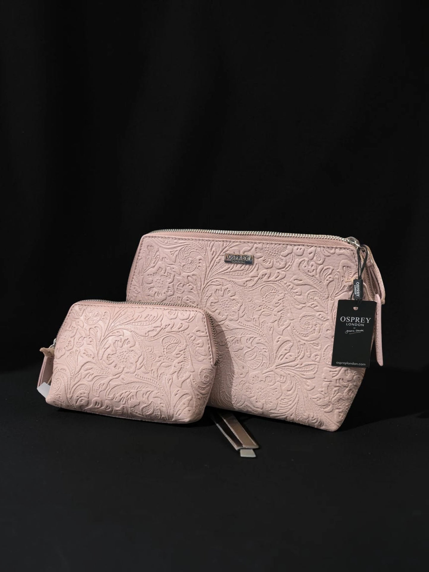 Set Osprey London "The Francesca" din Piele Naturală Embosată – Blush Pink, 2 Piese – Nou cu Etichete