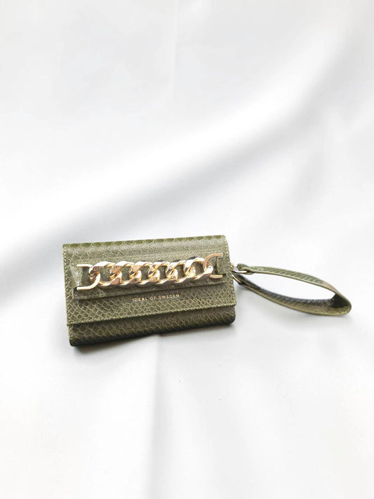 iDeal of Sweden Mayfair Clutch pentru iPhone 11 – Husă Portofel Olive Green Snake Embossed – Nouă