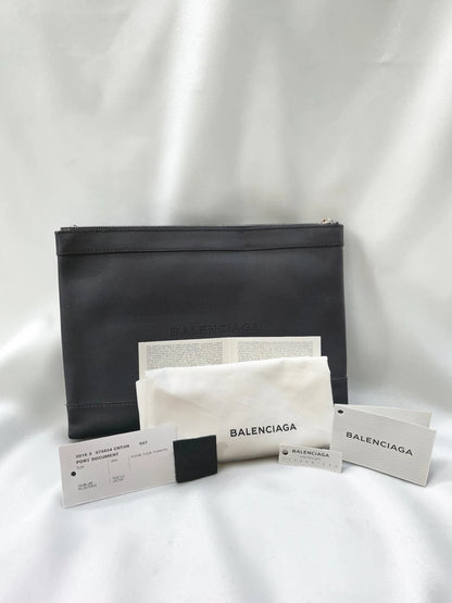 Balenciaga Navy Clip M Clutch / Port Documente din Piele – Negru – Made in Italy