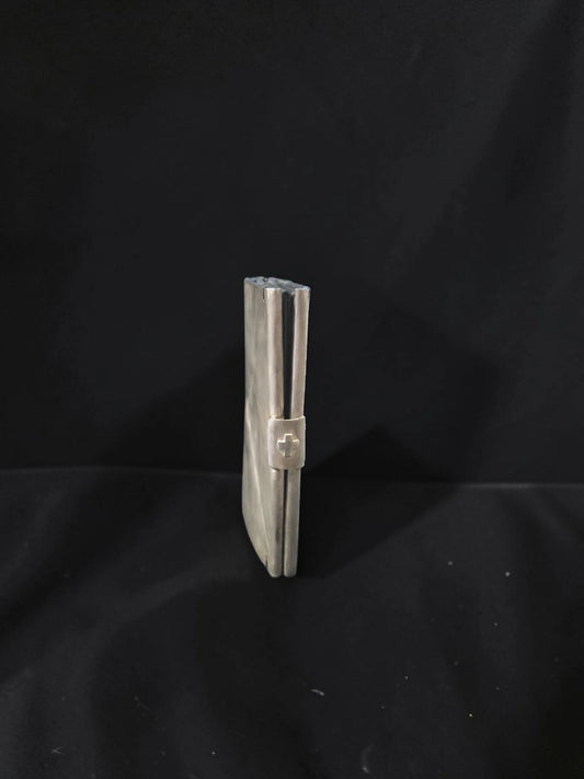 Portcard Elvețian din Metal și Piele Naturală – Compartimente Tip Acordeon, Vintage