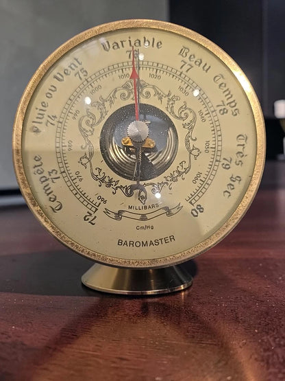 Barometru Aneroid Vintage Baromaster „Horse & Fan Tail” – Lemn Sculptat