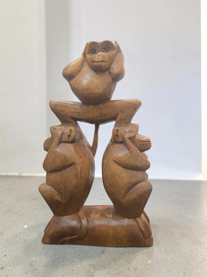 Figurină din Lemn Sculptată Manual – Cele Trei Maimuțe Înțelepte