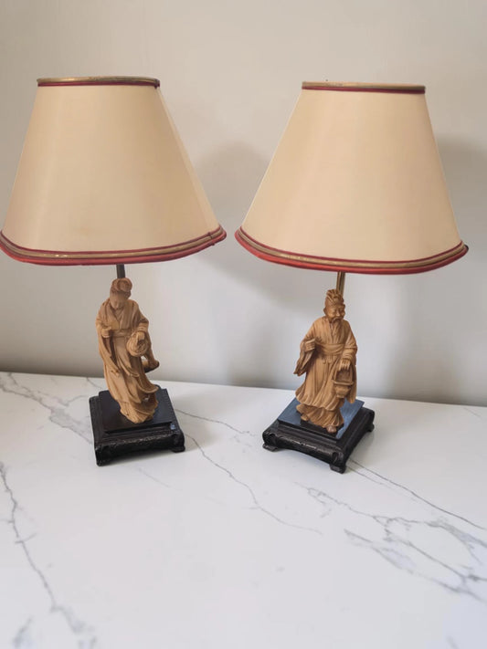 Pereche Lămpi Vintage Orientaliste cu Figurine – 36 cm