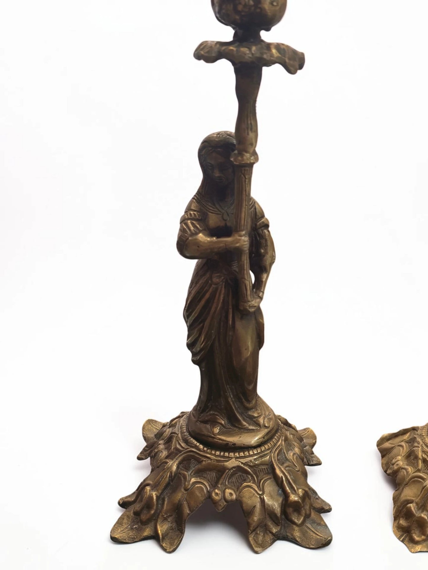 Pereche Sfeșnice Figurale Vintage din Bronz – Stil Rococo Baroc – 28 cm