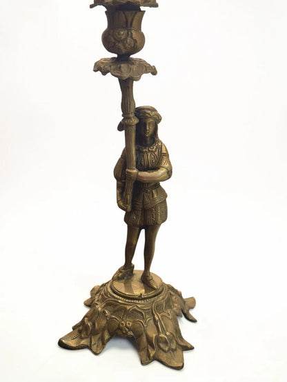 Pereche Sfeșnice Figurale Vintage din Bronz – Stil Rococo Baroc – 28 cm