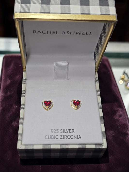Cercei inimioară din argint 925 cu zirconiu roșu Rachel Ashwell