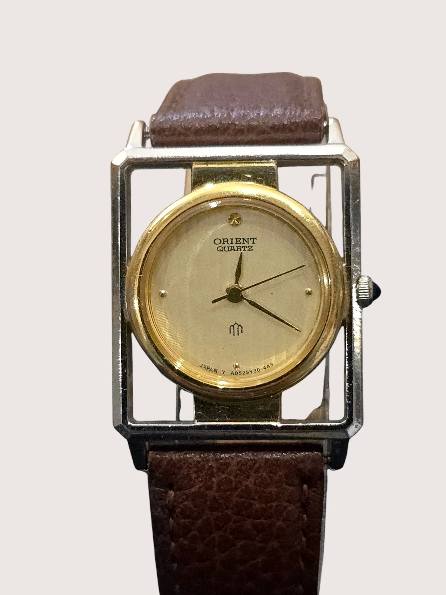 Ceas Vintage Orient Quartz Damă Gold Tone Brown Strap