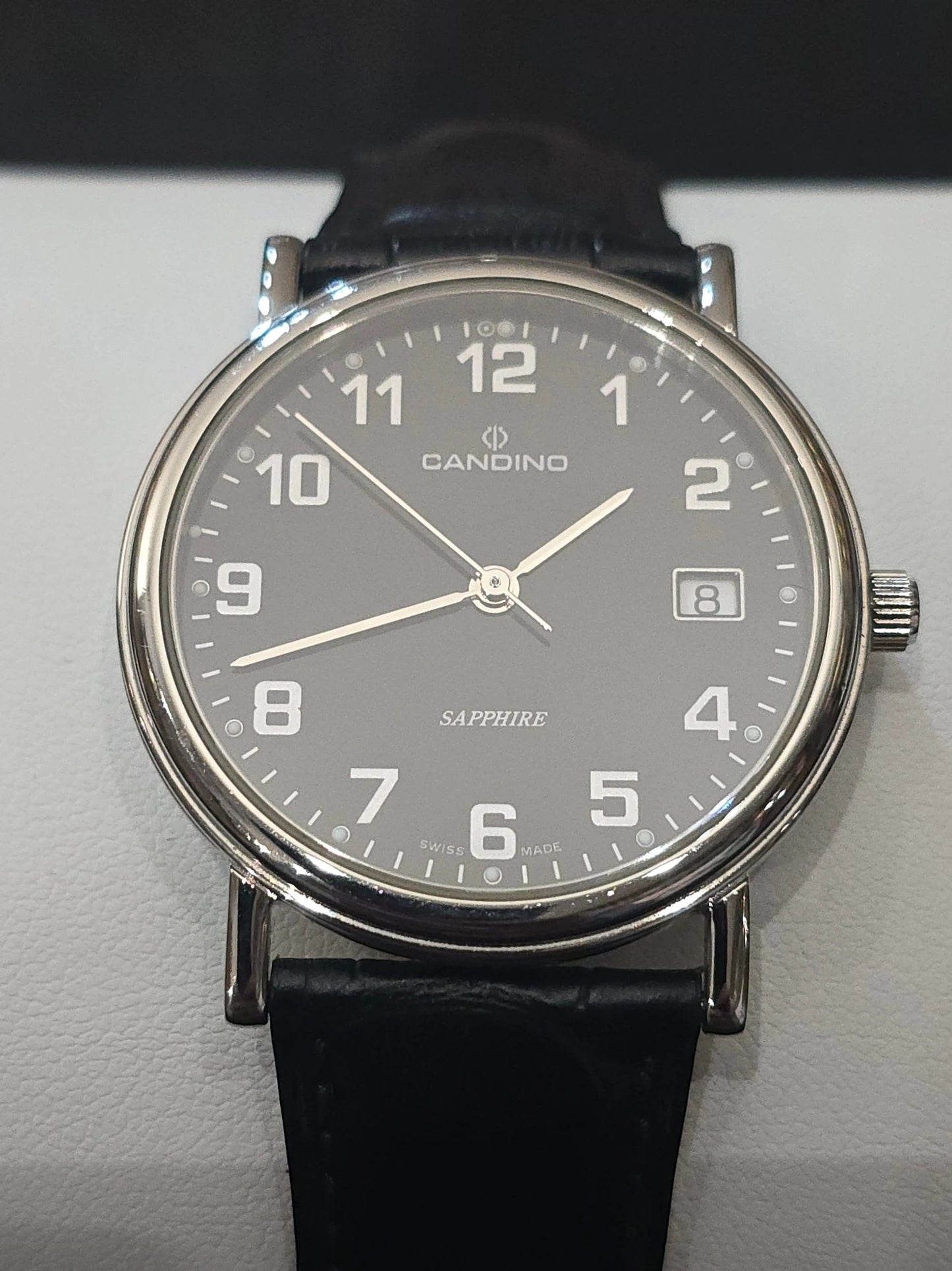 Ceas Candino Sapphire Swiss Made Black Dial Leather Strap