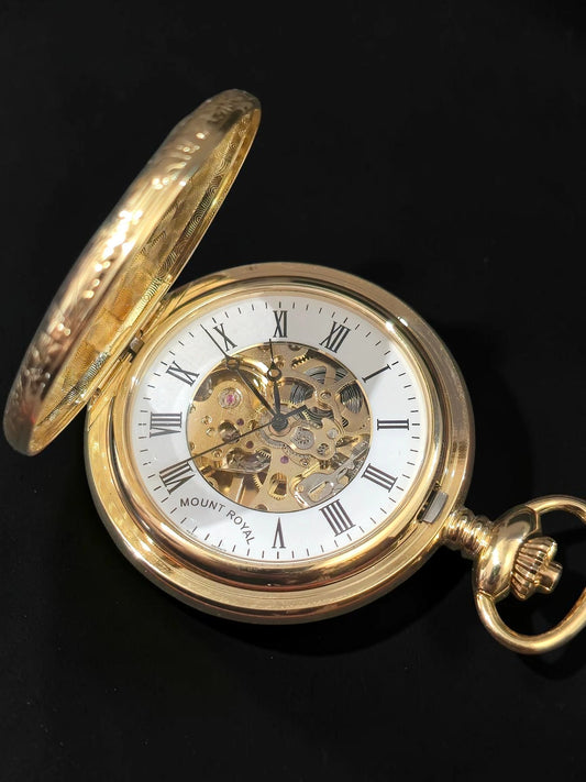 Ceas de Buzunar Mecanic Skeleton Mount Royal cu Lanț și Cutie Originală