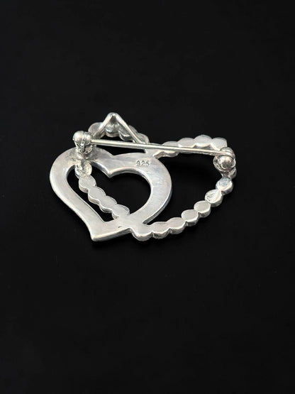 Broșă / Pandantiv din Argint 925 în Formă de Inimi cu Marcasite – 3 cm