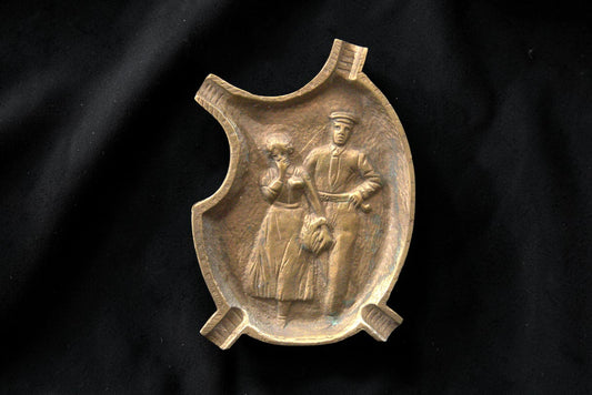 Placă Decorativă Vintage din Alamă cu Scene în Relief