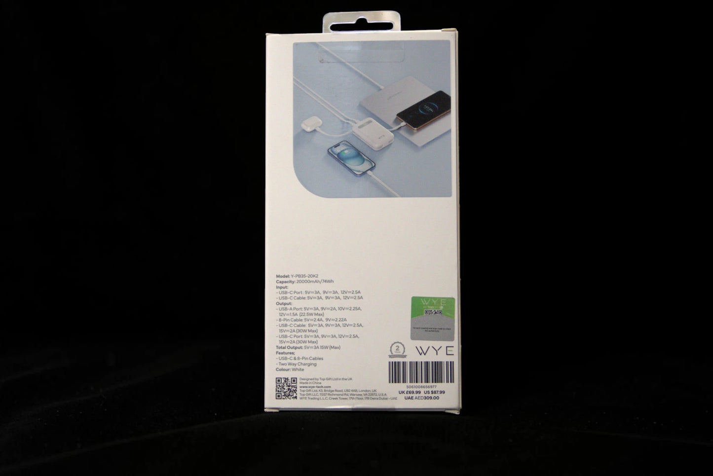 WYE Flux Power Bank cu Cabluri Integrate și Afișaj Digital – Încărcare Rapidă