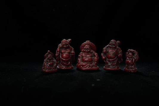 Set 5 Figurine Buddha Norocos Feng Shui din Rășină Roșie