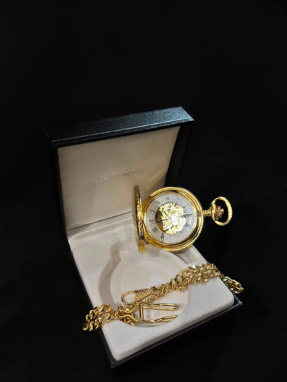 Ceas de Buzunar Mecanic Skeleton Mount Royal cu Lanț și Cutie Originală