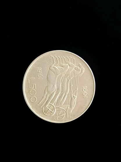 Monedă Italia 500 Lire 1961 – Centenarul Unificării Italiei – Argint 835 – 11g