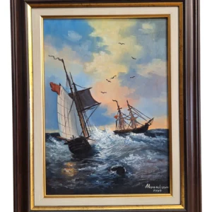 tablou marina corabii semnat alexandrescu 2009 pictura inramata 47x37cm amanet focsani