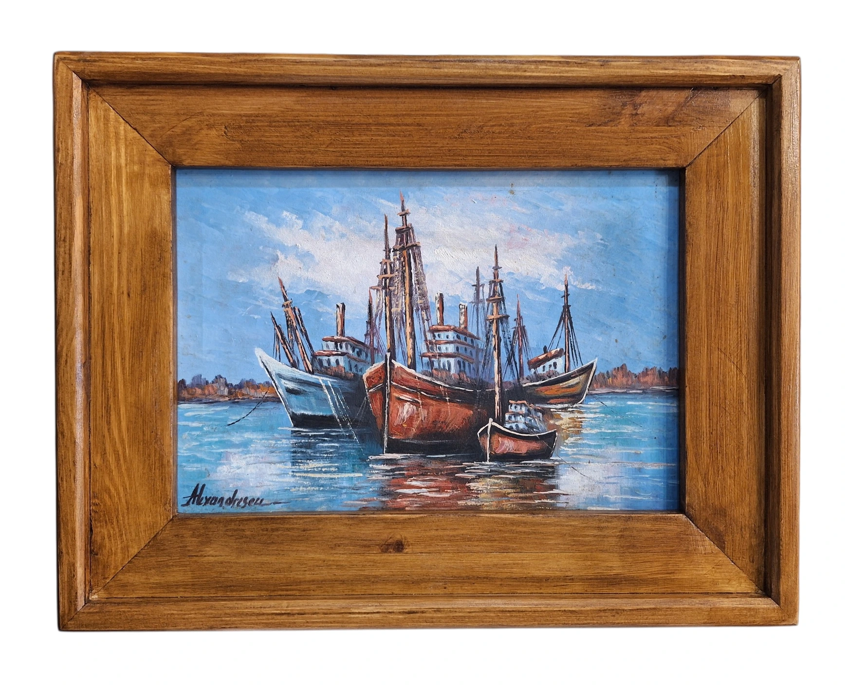 tablou marina barci pictura semnat alexandrescu amanet focsani