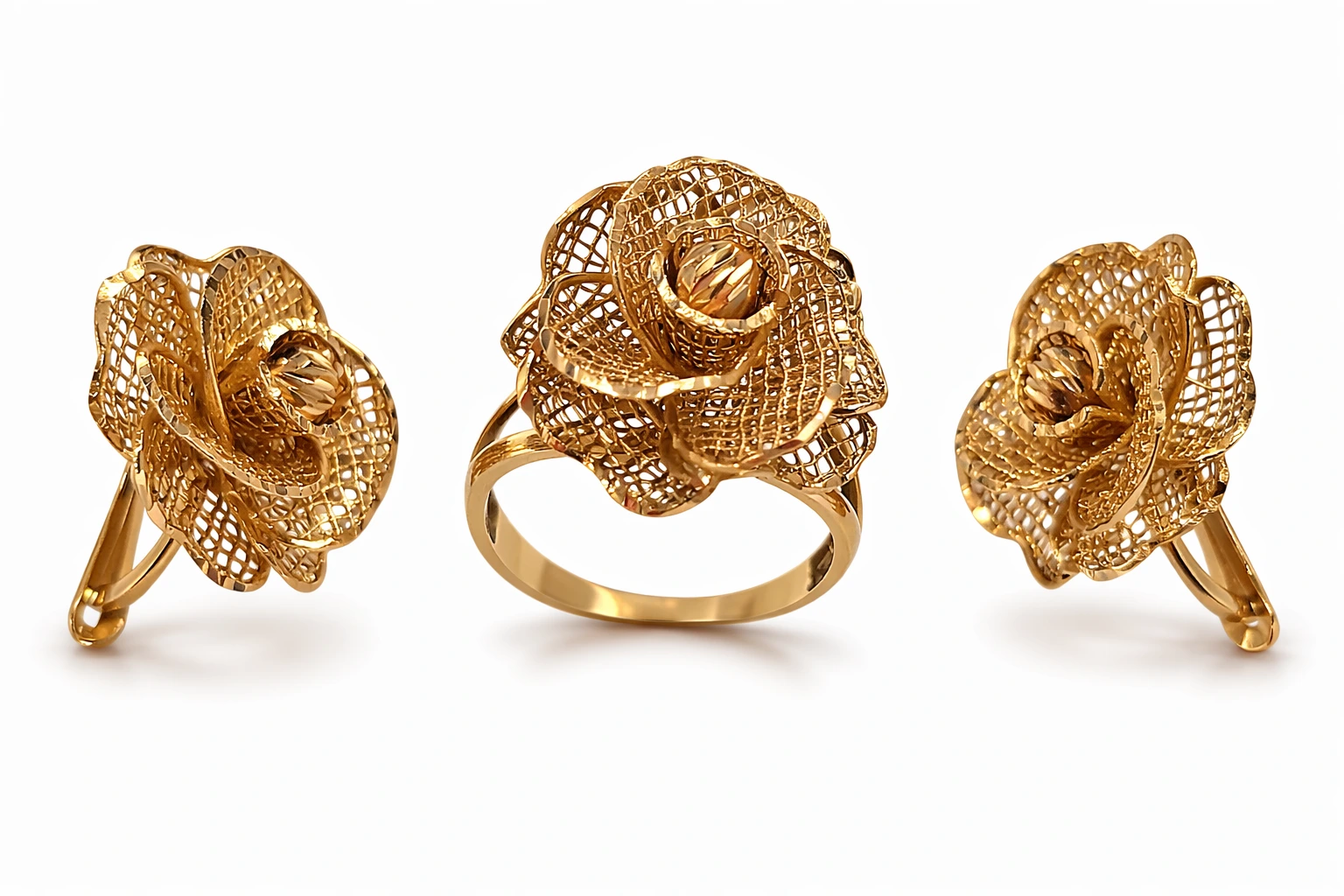 set bijuterii aur 14k floral inel cercei amanet focsani