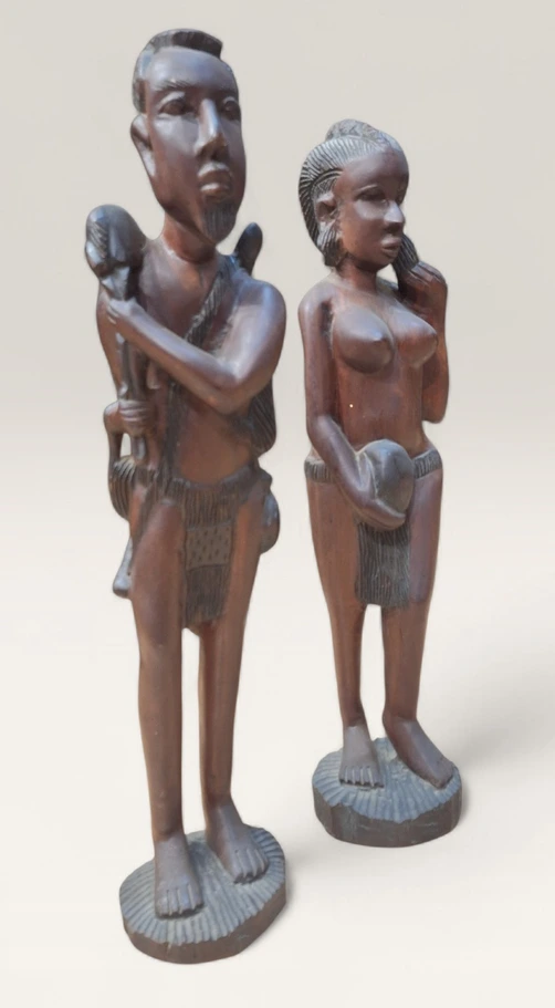 Set statuete africane din lemn – 2 piese, sculptate manual - imagine 2