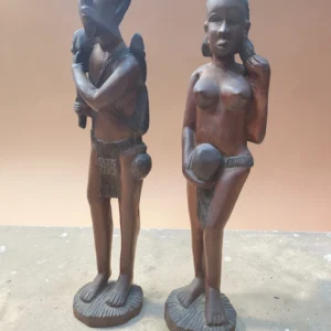 set statuete africane lemn sculptat decor etnic second hand focsani