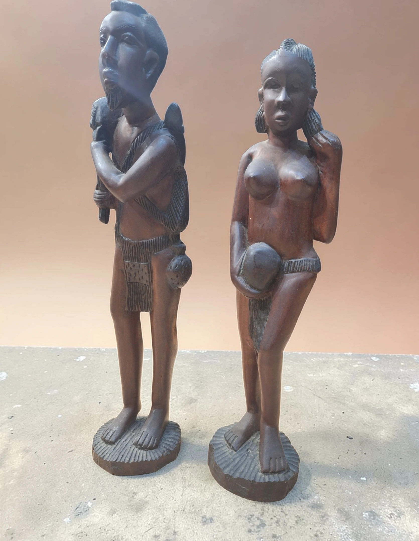 set statuete africane lemn sculptat decor etnic second hand focsani