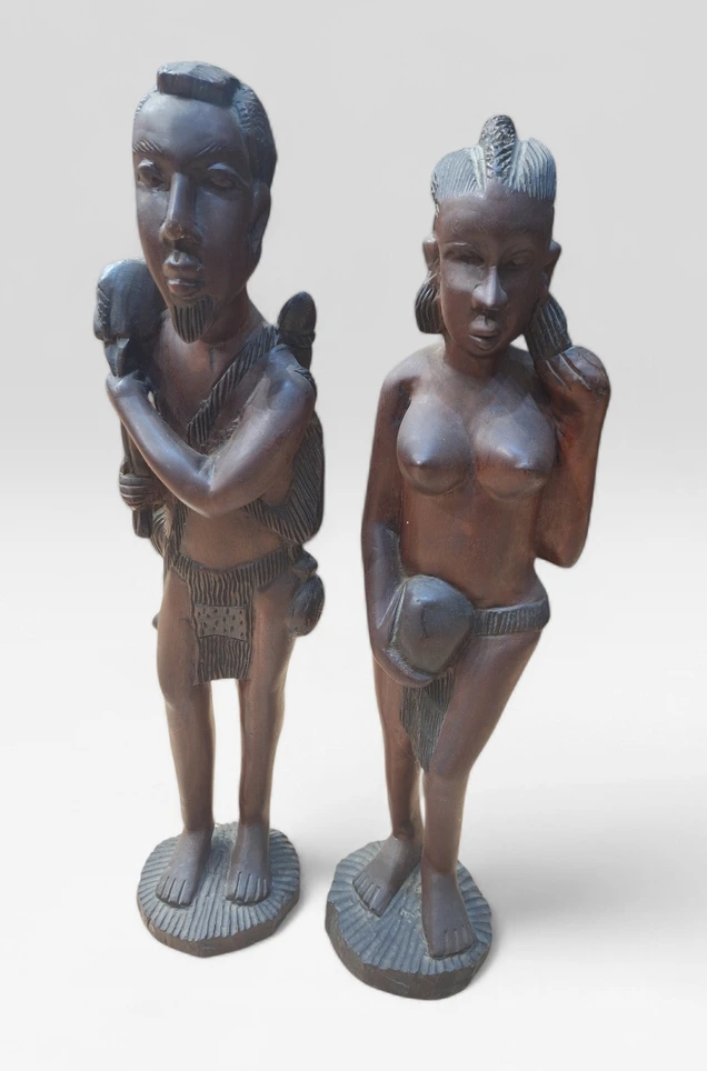 Set statuete africane din lemn – 2 piese, sculptate manual - imagine 3