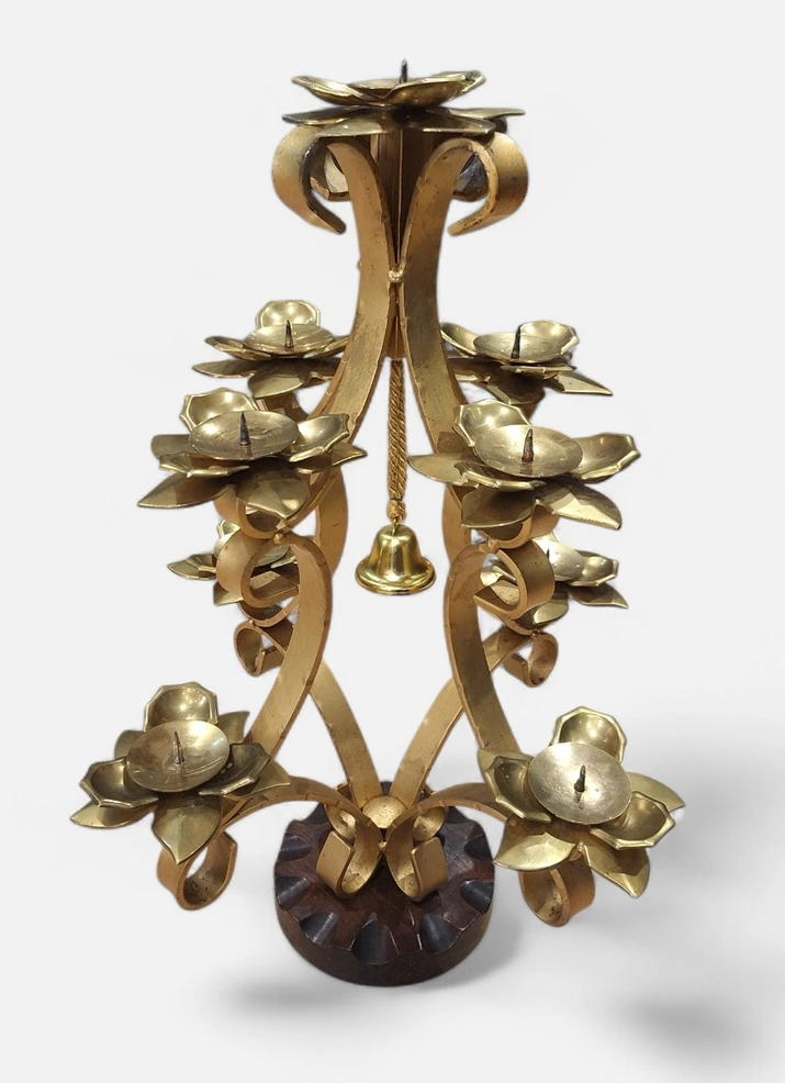 suport lumanari vintage metal japonia bronz clopotel decor 50cm