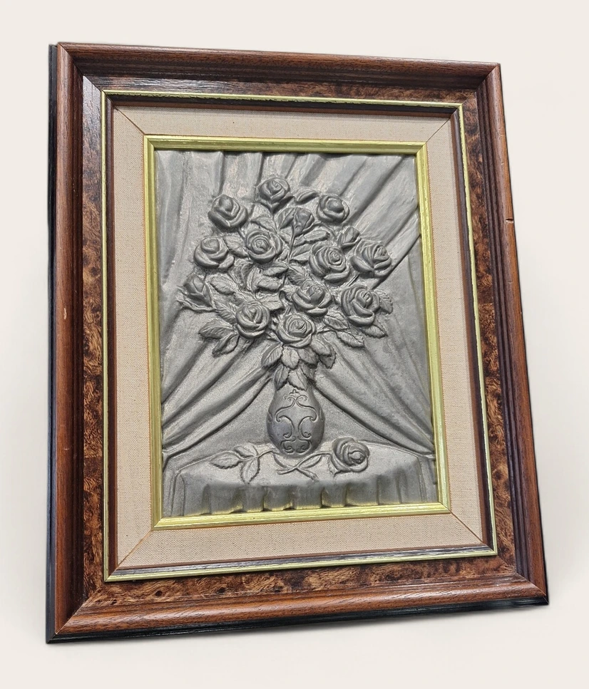 TABLOU DECORATIV RELIEF FLORAL VINTAGE 40x32 cm – ARANJAMENT CU TRANDAFIRI - imagine 2