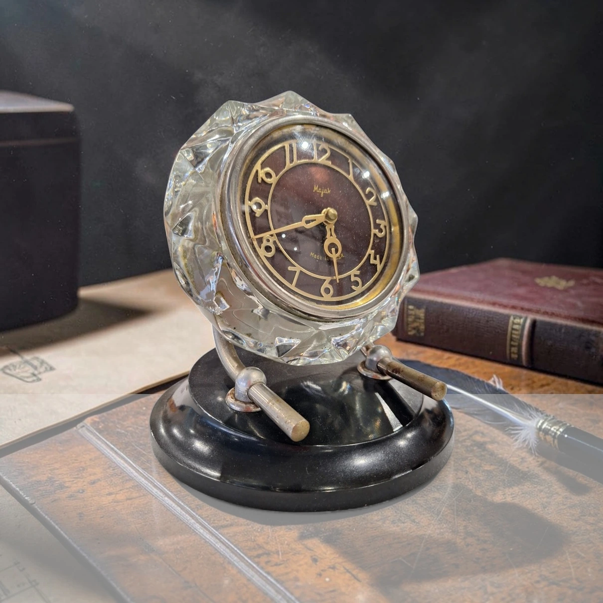 Ceas de birou vintage “Majak” – cristal decorativ - imagine 3