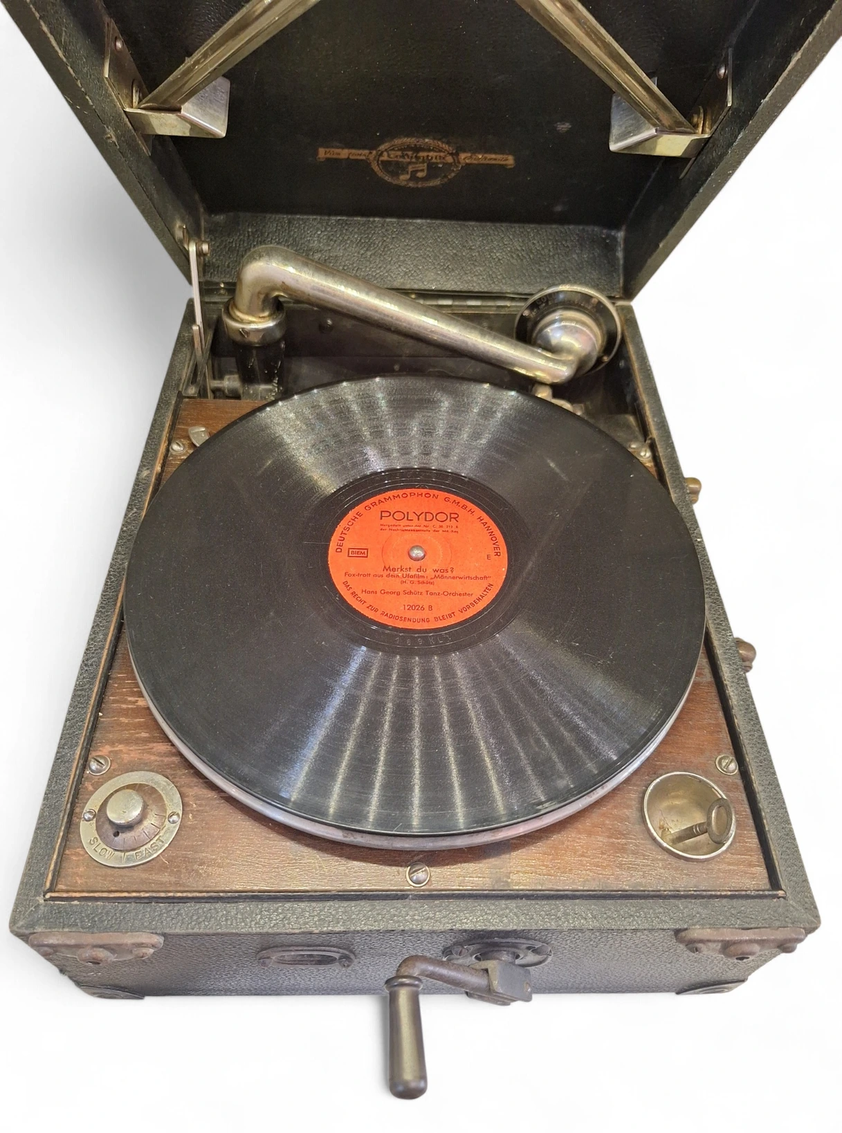 Patefon Columbia vintage original gramofon portabil cu manivela - imagine 6