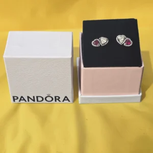 cercei pandora argint 925 inima pietre rosii originale