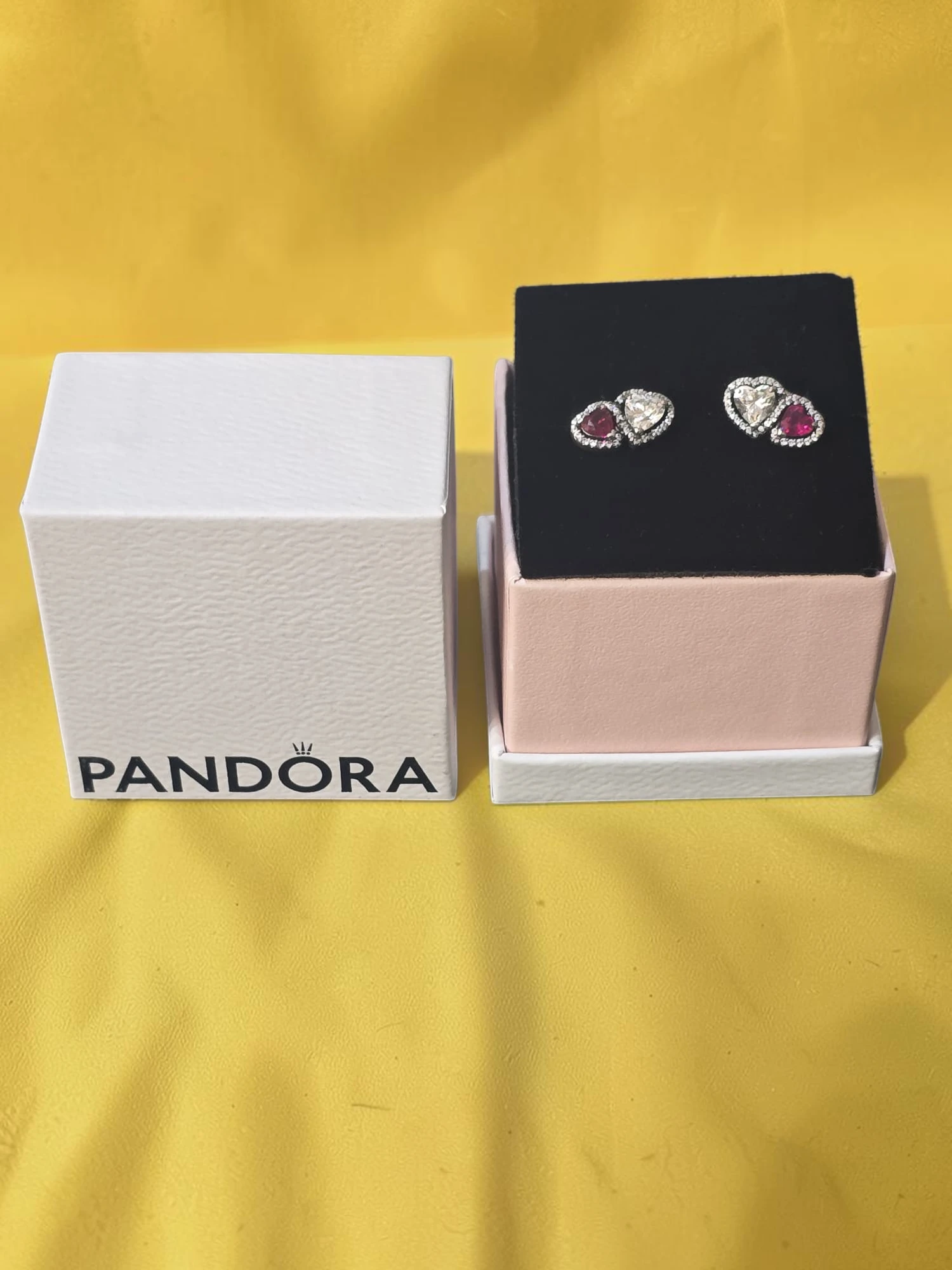 cercei pandora argint 925 inima pietre rosii originale
