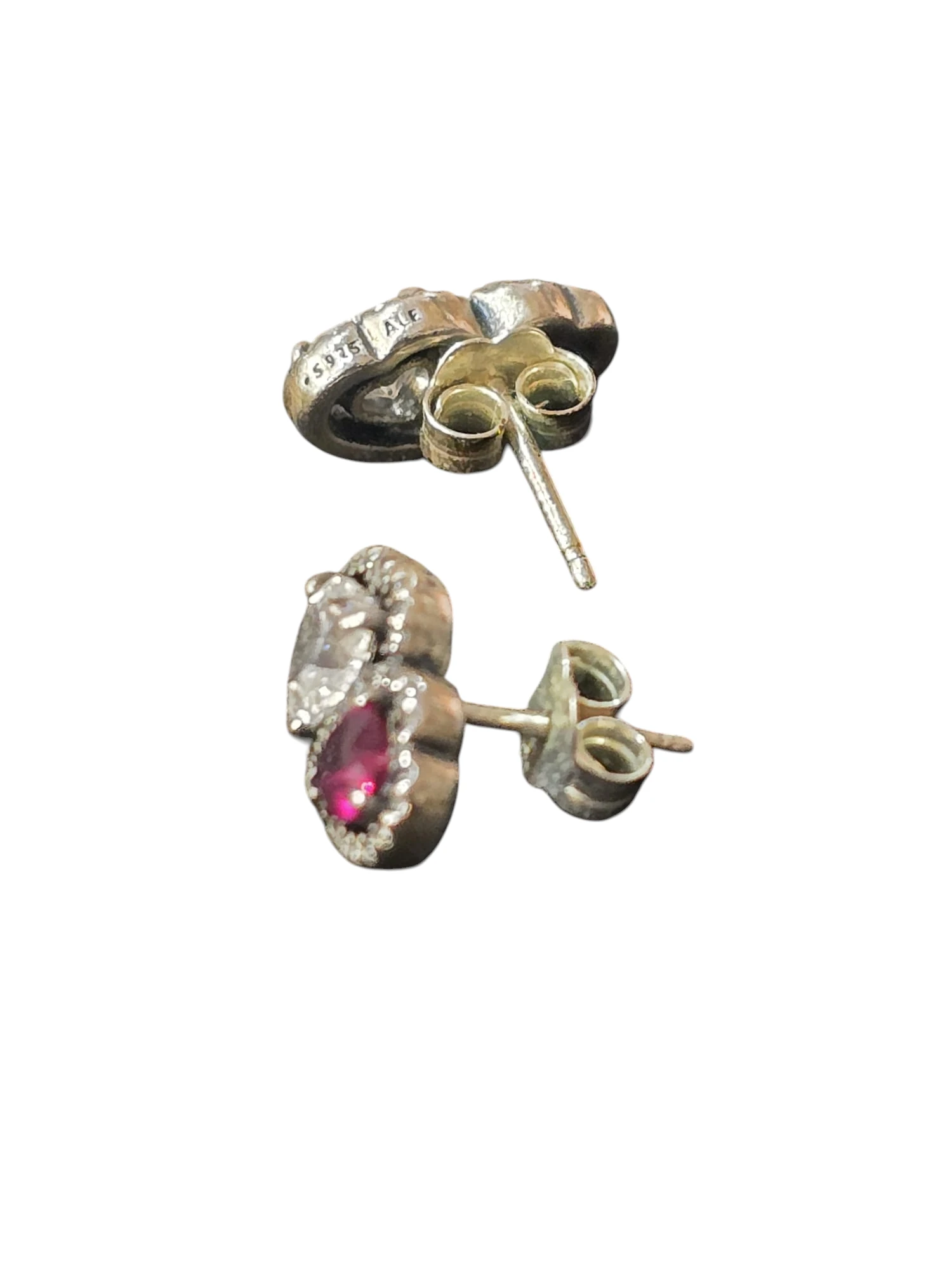 Cercei Pandora Argint 925 Inima cu Pietre Rosii si Albe 2.8g - imagine 2