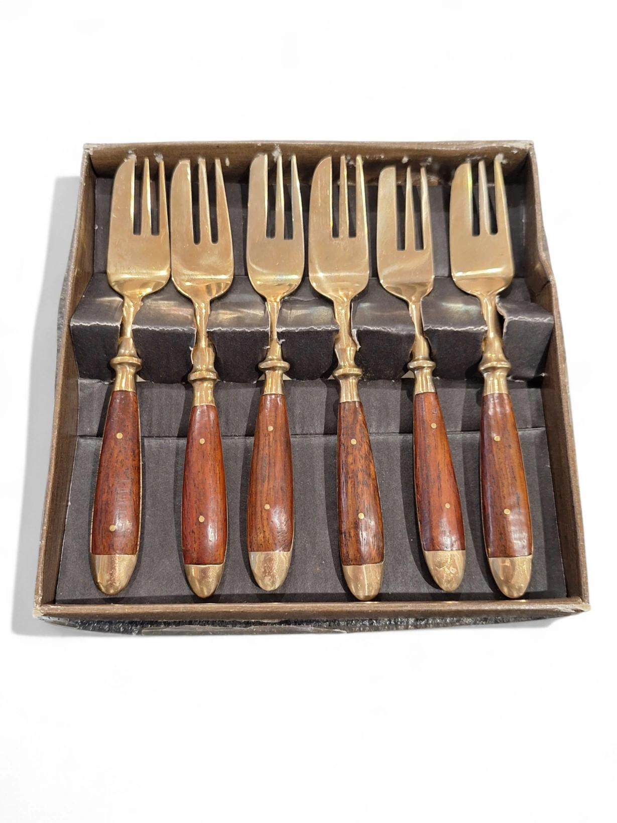 Set furculite vintage maner lemn si alama 6 bucati colectie - imagine 3