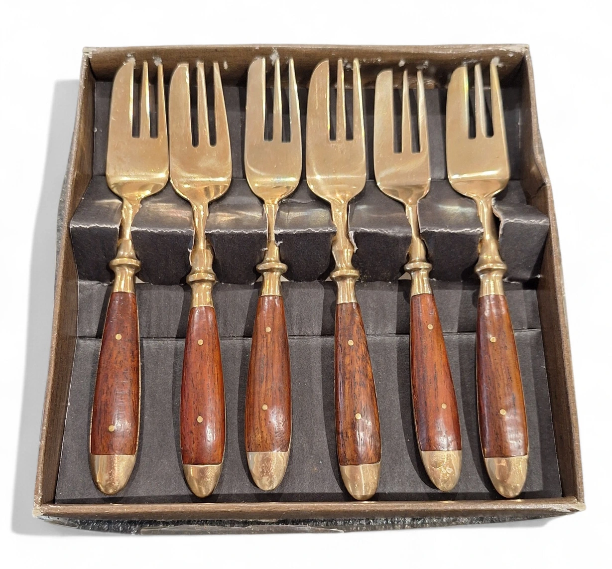 Set furculite vintage maner lemn si alama 6 bucati colectie - imagine 2