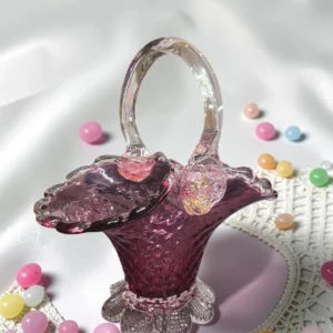 cosulet decorativ sticla roz vintage cu maner