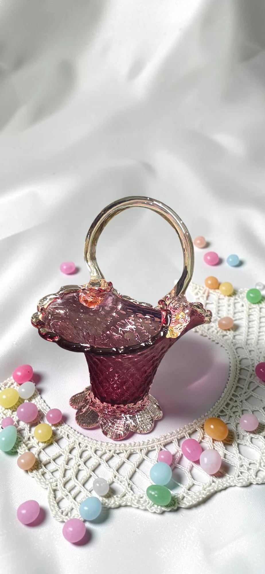 Coșuleț Decorativ din Sticlă Roz Vintage - imagine 2