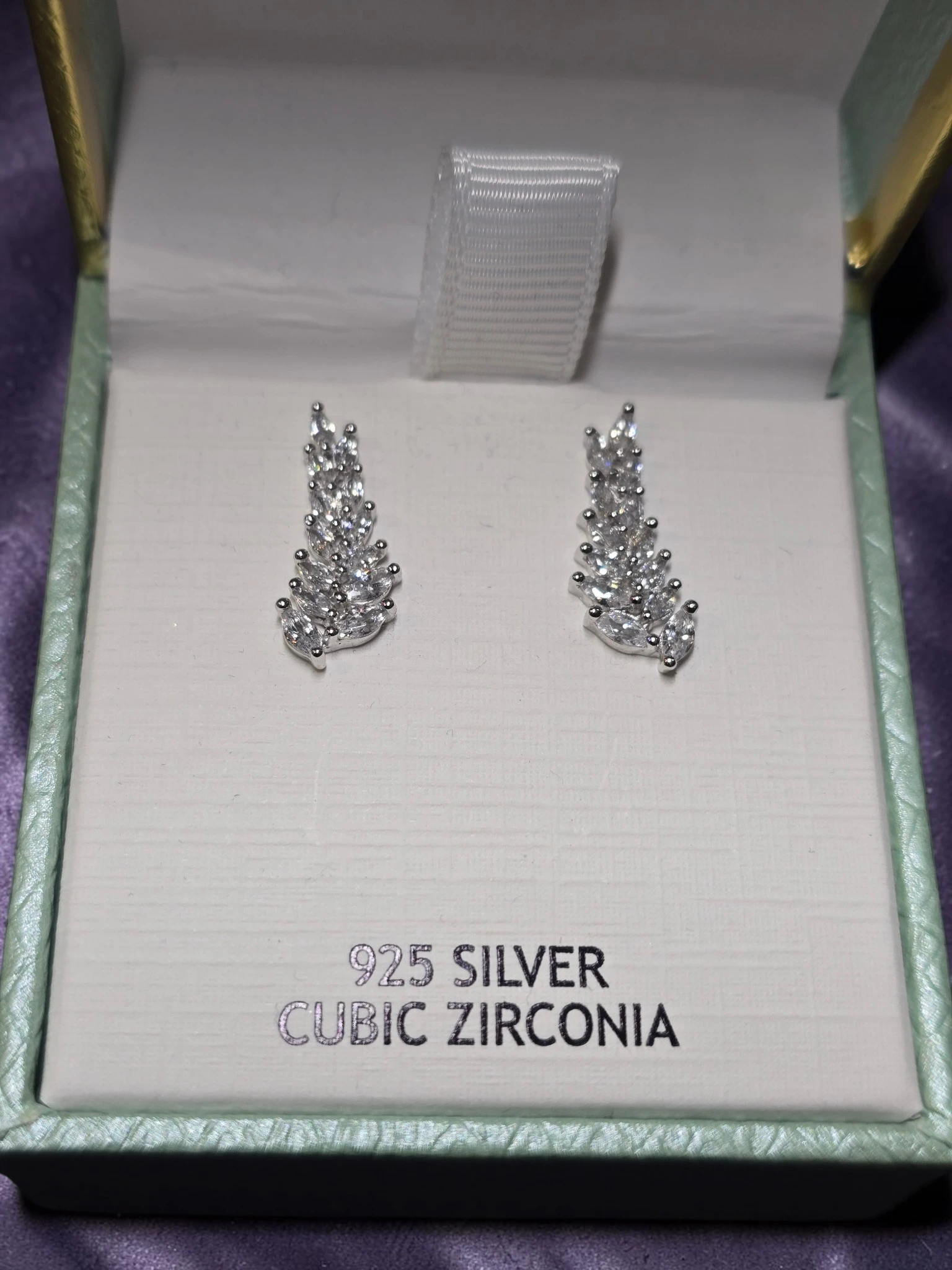 Cercei Eleganți din Argint 925 cu Zirconiu Cubic Model Frunză Strălucitoare - imagine 2