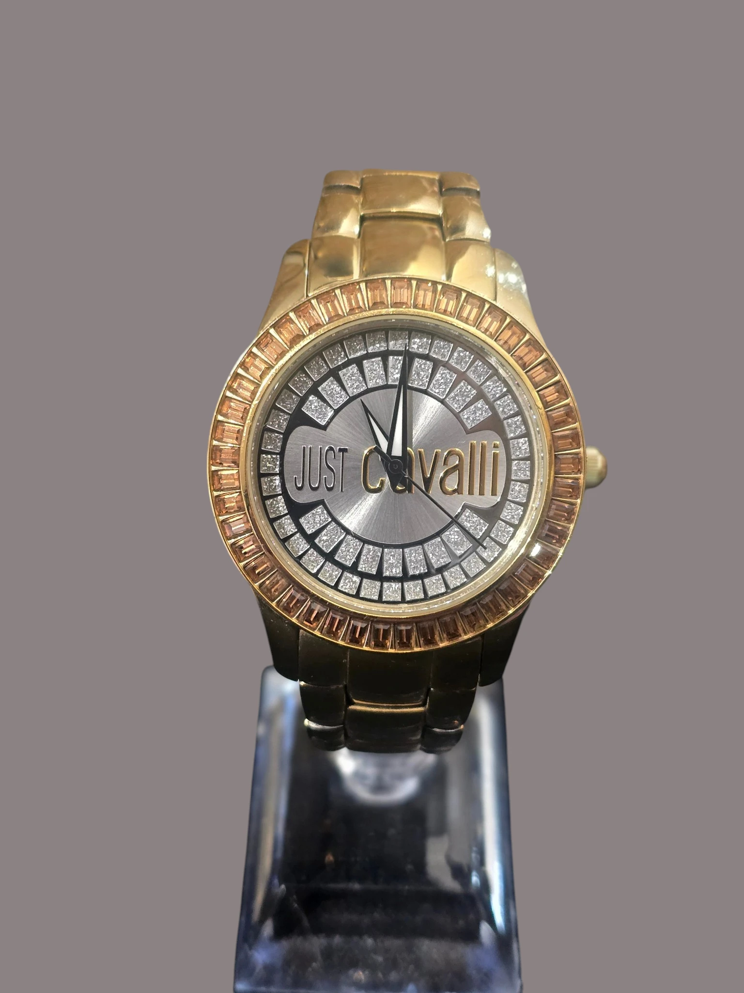 ceas Just Cavalli damă auriu cu cristale decorative