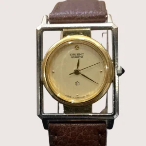 ceas vintage Orient quartz damă cu curea maro