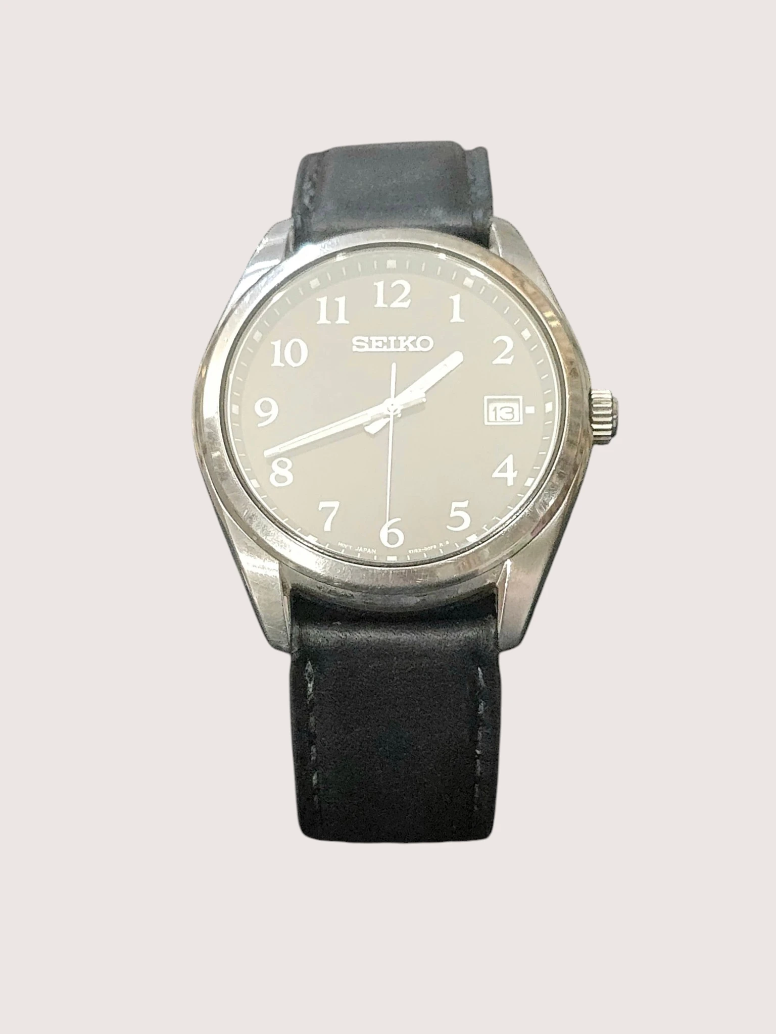Ceas Seiko Quartz Black Dial Leather Strap cu Cutie - imagine 4