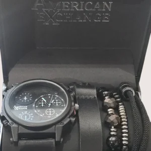 set cadou American Exchange cu ceas și brățări negre
